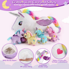 Gnomantic mommy unicorn with embroidered hearts adds whimsy.