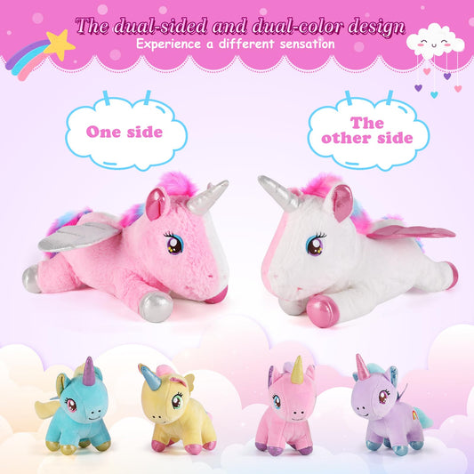 Gnomantic mommy unicorn unzips to reveal four baby unicorns for creative storytelling.
