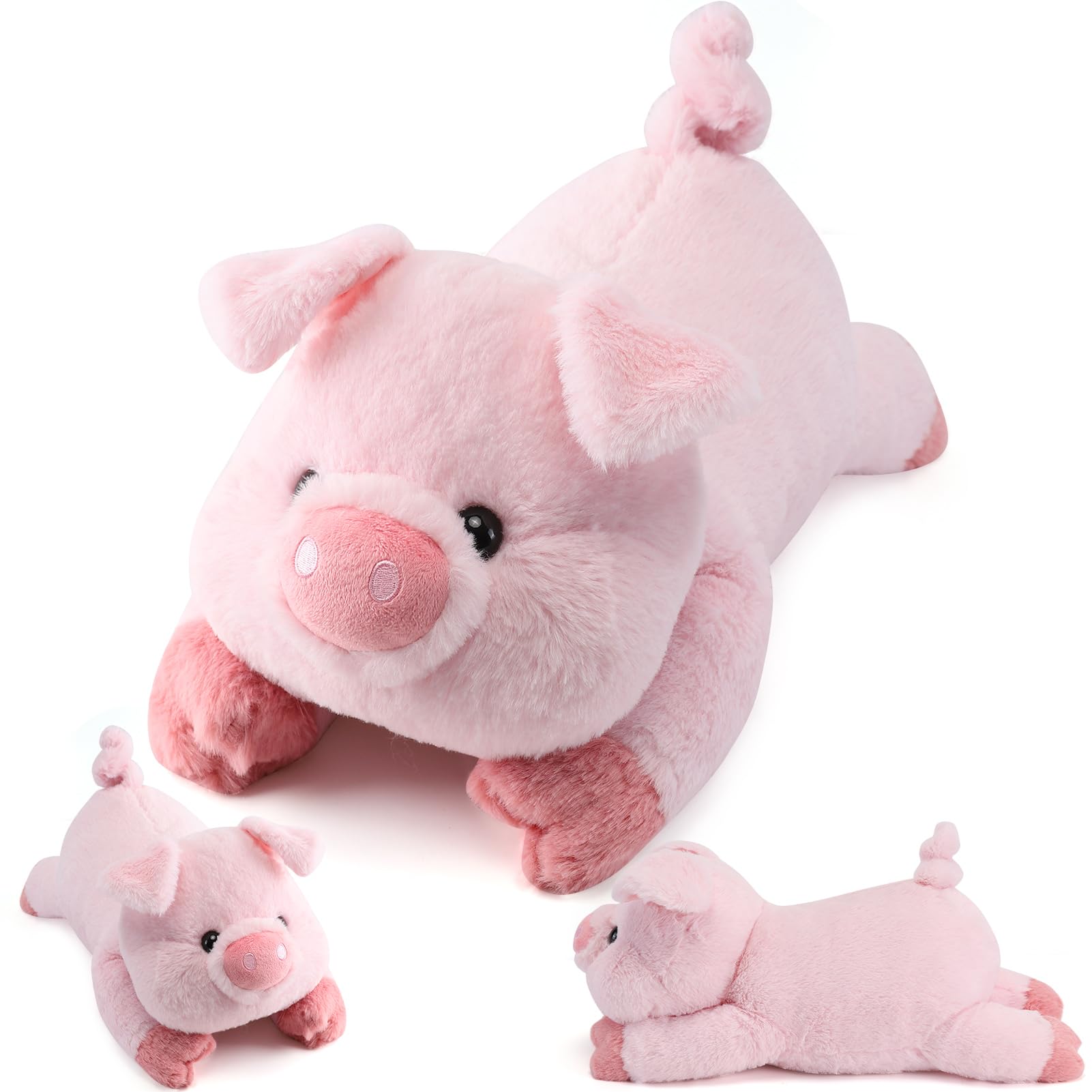 Gnomantic pig weighted plush side view, cozy cuddle companion at bedtime.