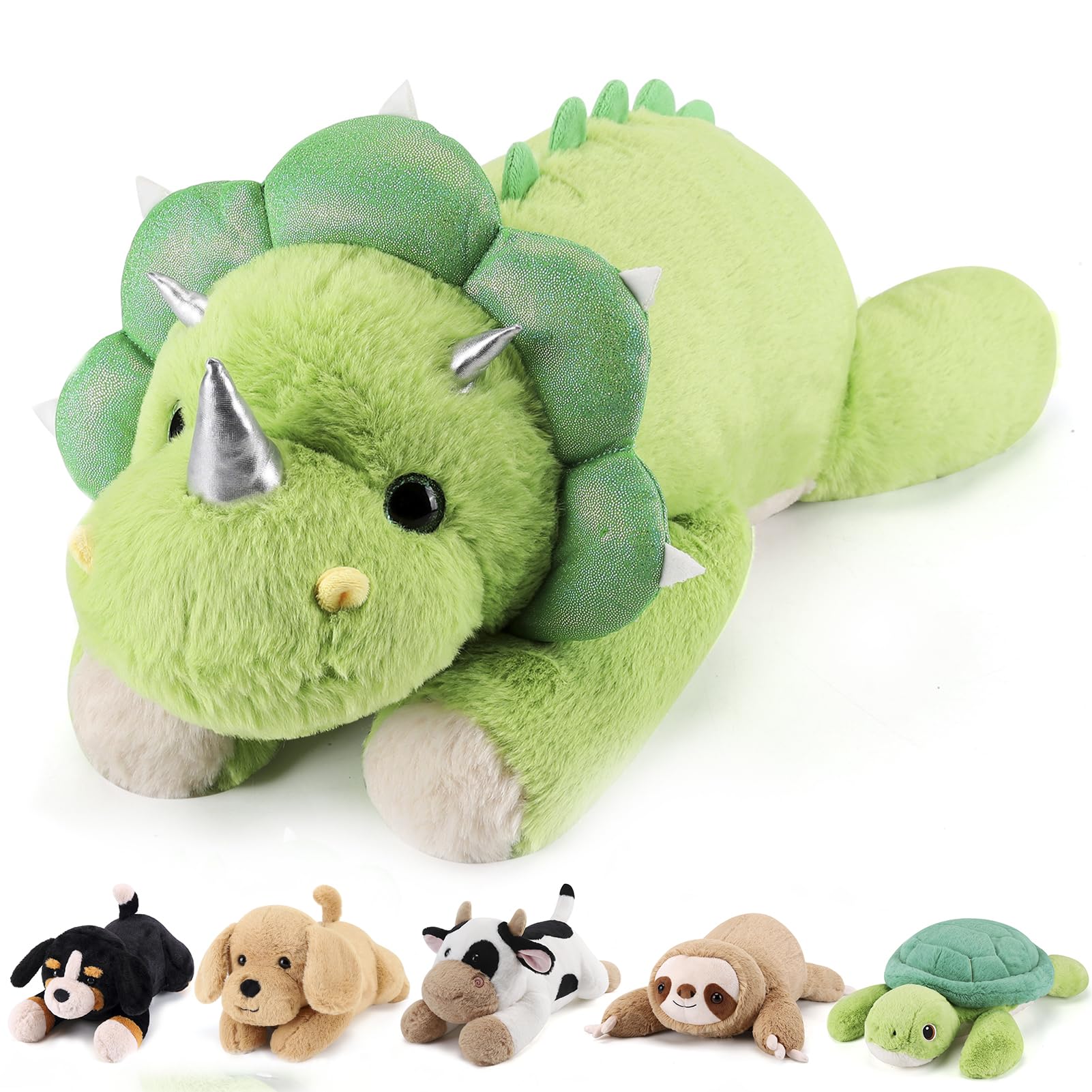 Gnomantic Triceratops weighted stuffed animal offers cozy bedtime snuggles with a comforting 28-inch presence.