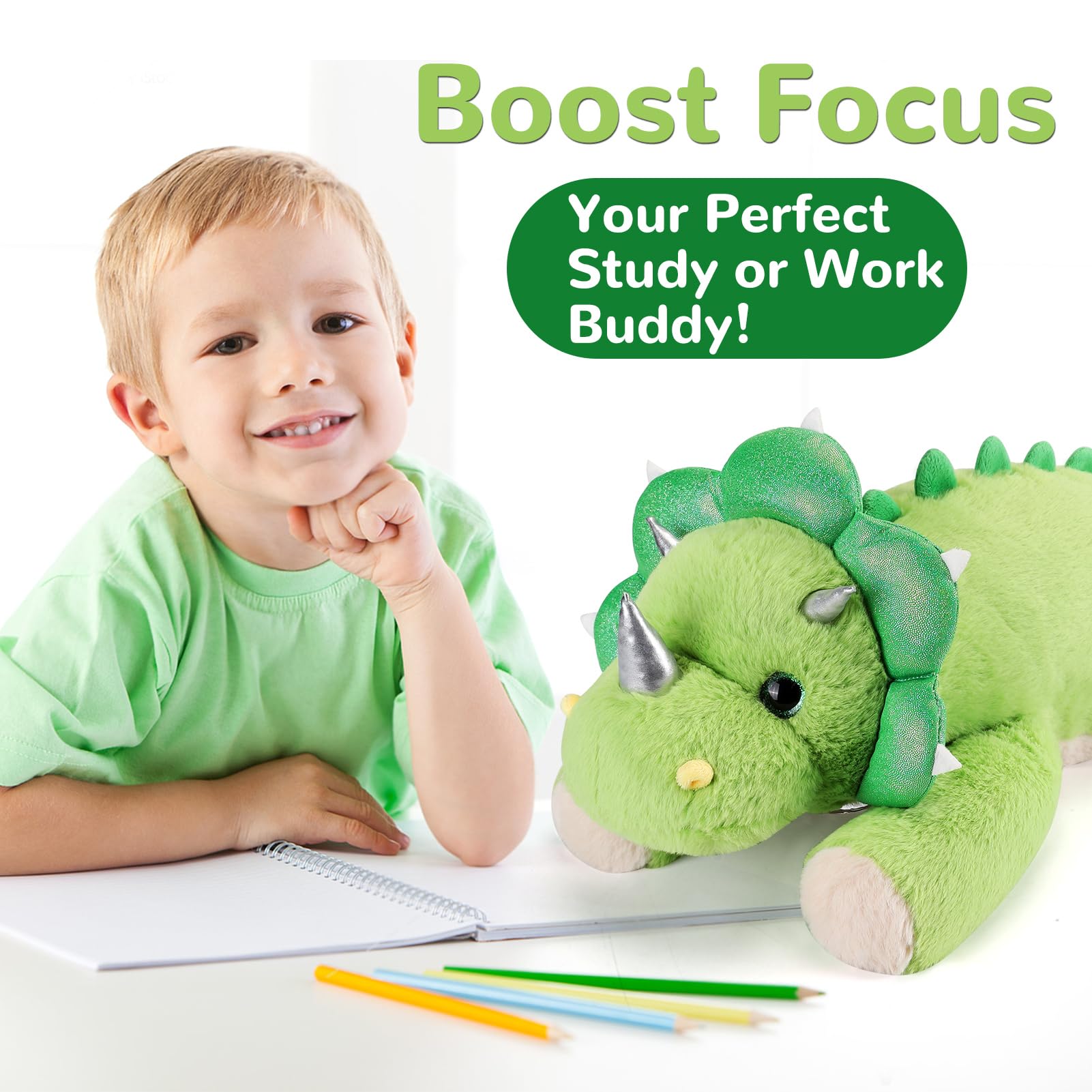 gnomantic Triceratops weighted stuffed animal large dinosaur plush for cozy decor.