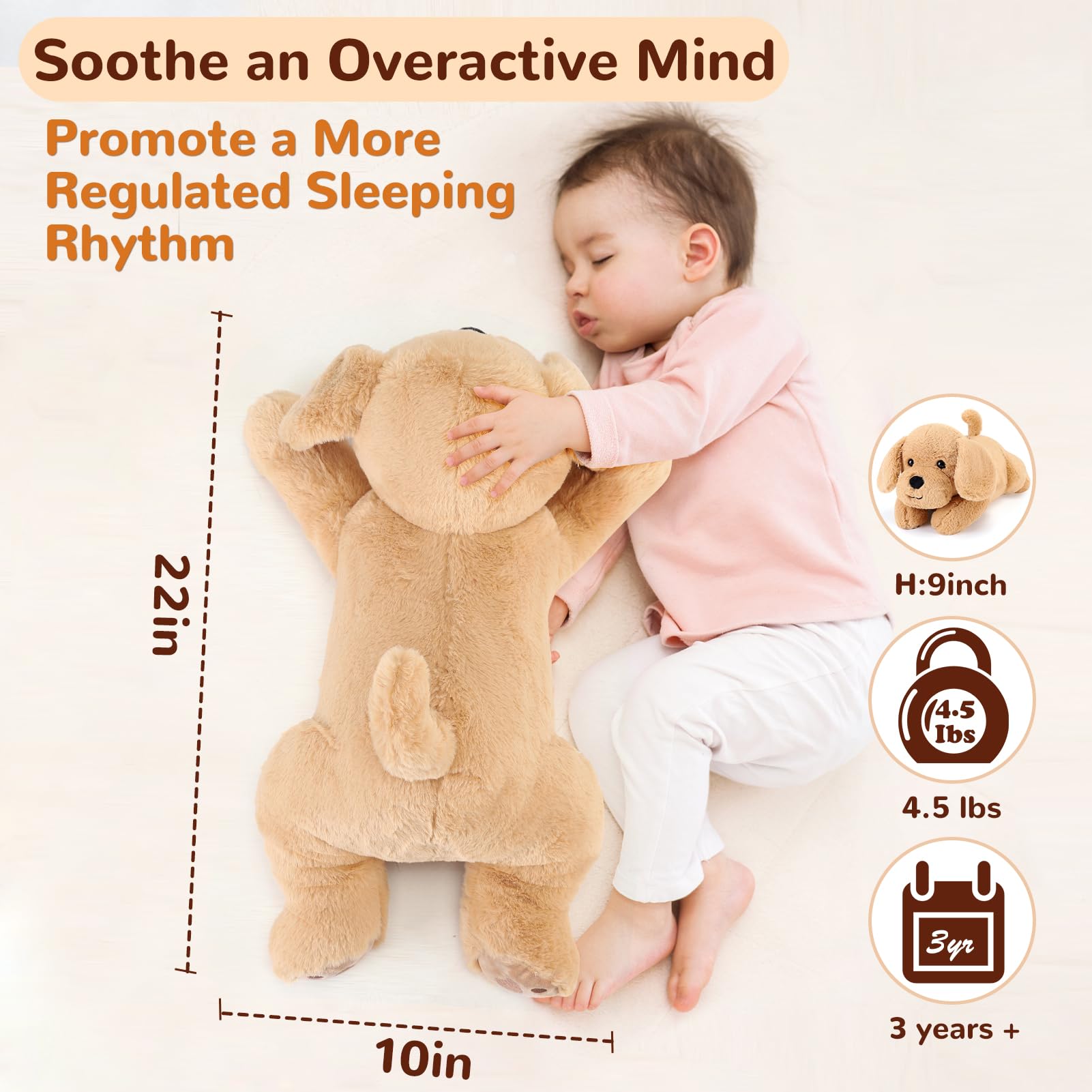 gnomantic Yellow Lab weighted security plush, promotes calm and restful sleep.