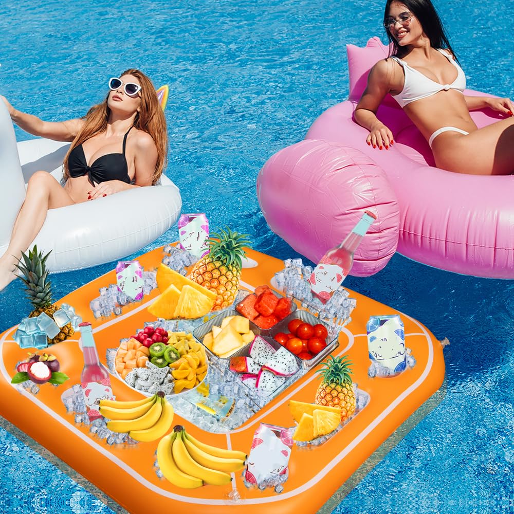 GNYOUS inflatable pool table keeps beverages cold with built-in ice cooler.