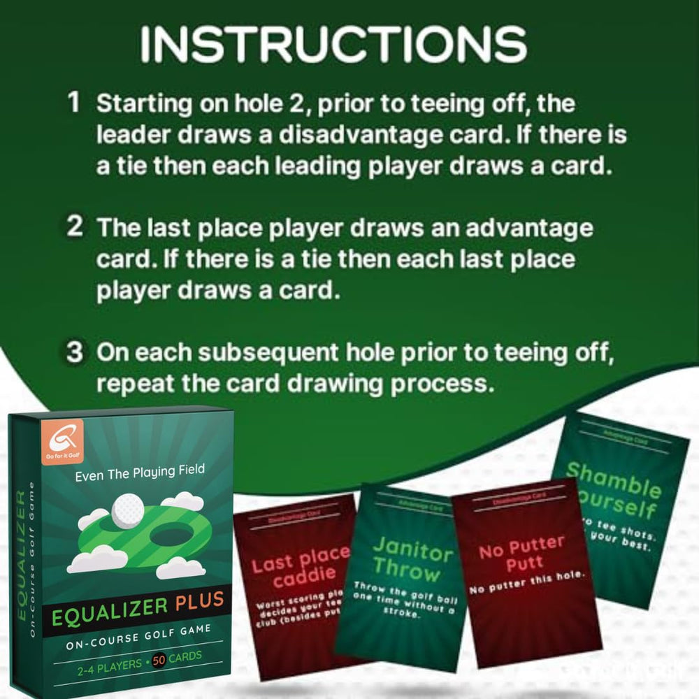 Go For It Golf Equalizer game cards encourage teamwork and strategy.