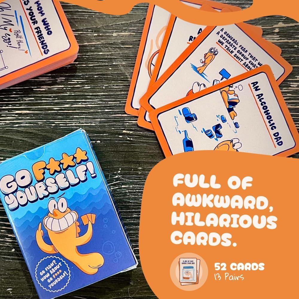 Go Fuck Yourself spread of cards highlighting matching sets and humorous prompts