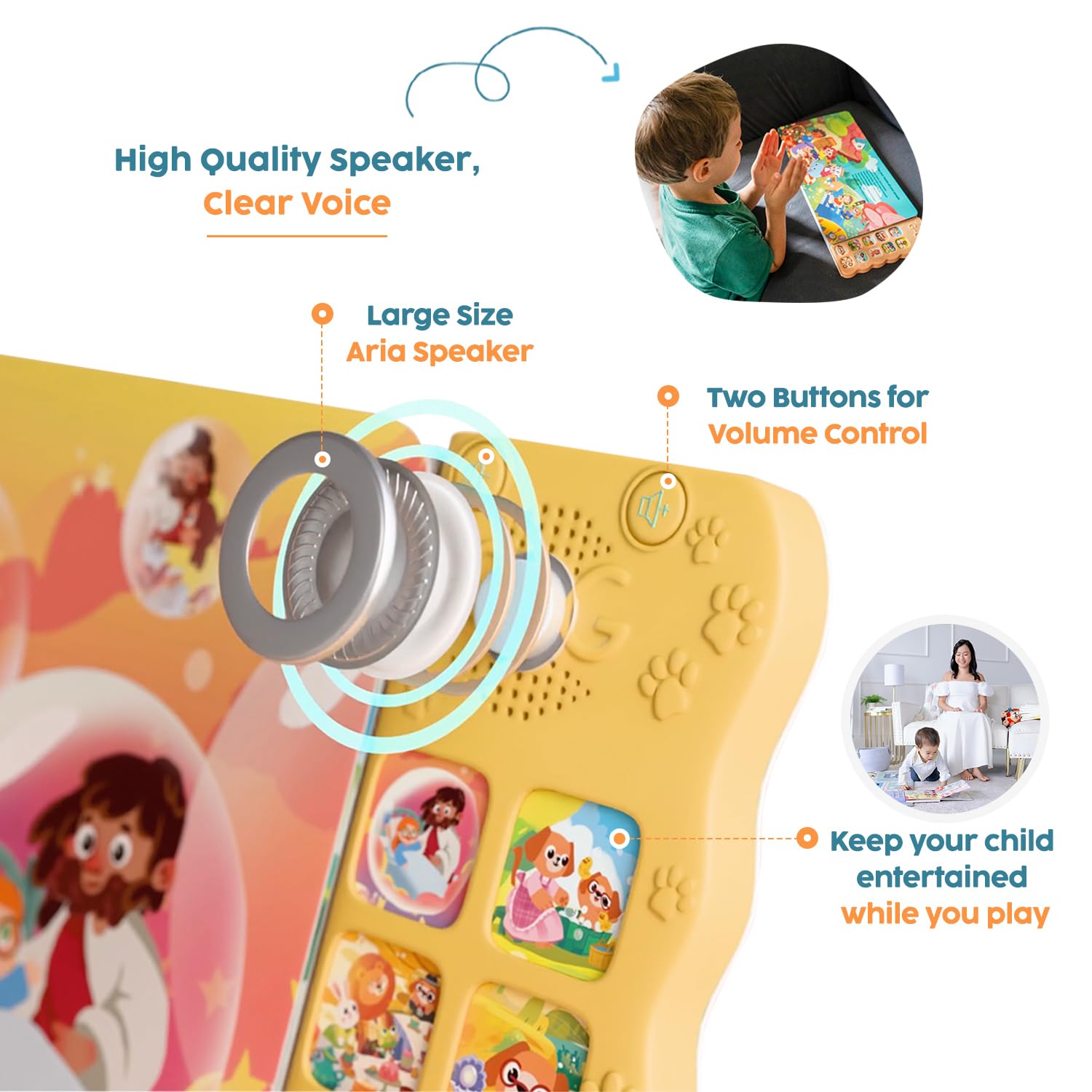 GO GO Bible Songs of Wisdom 10-button sound bar enables easy play with little fingers.