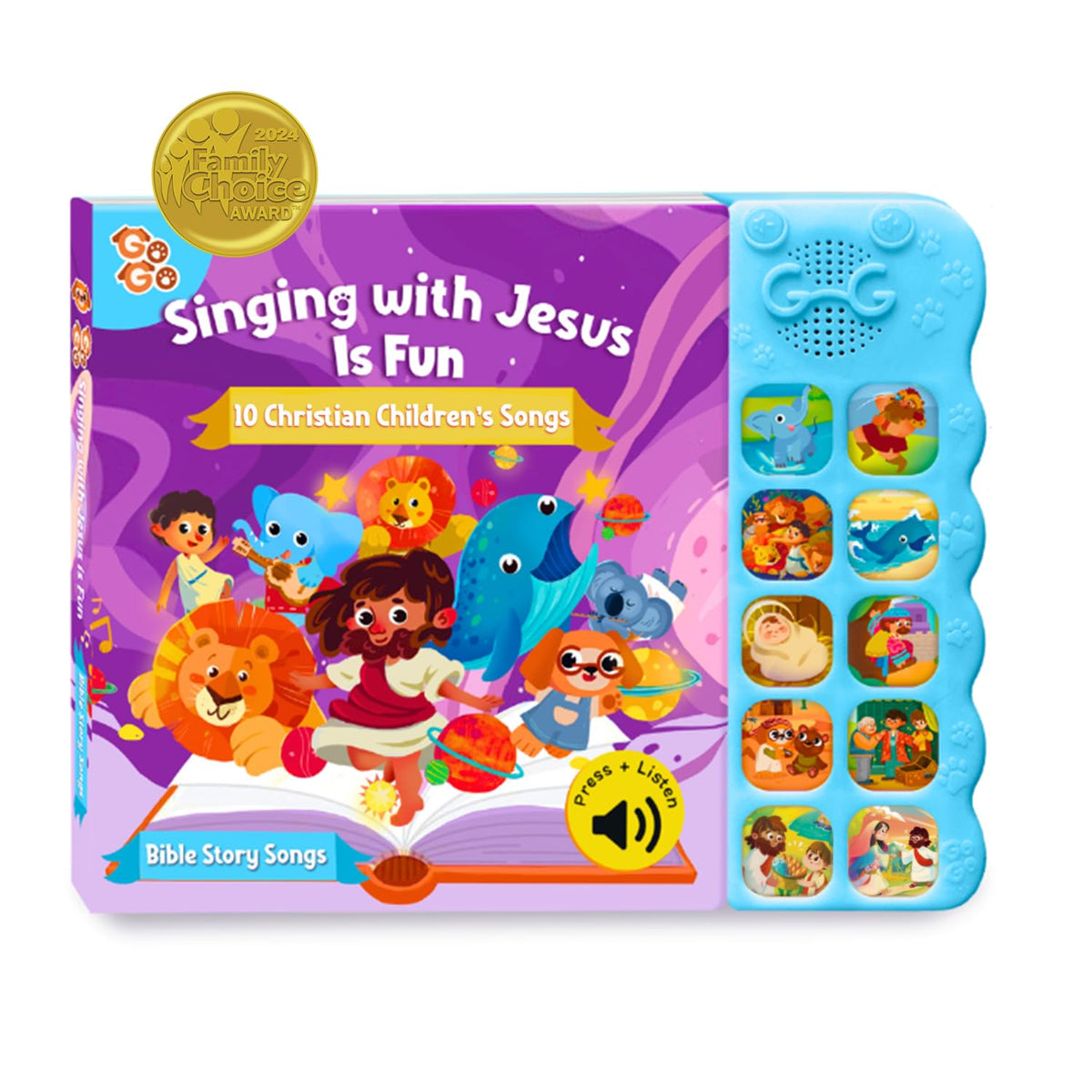 GO GO Bible Story Songs cover with bright illustrations for engaging early learning