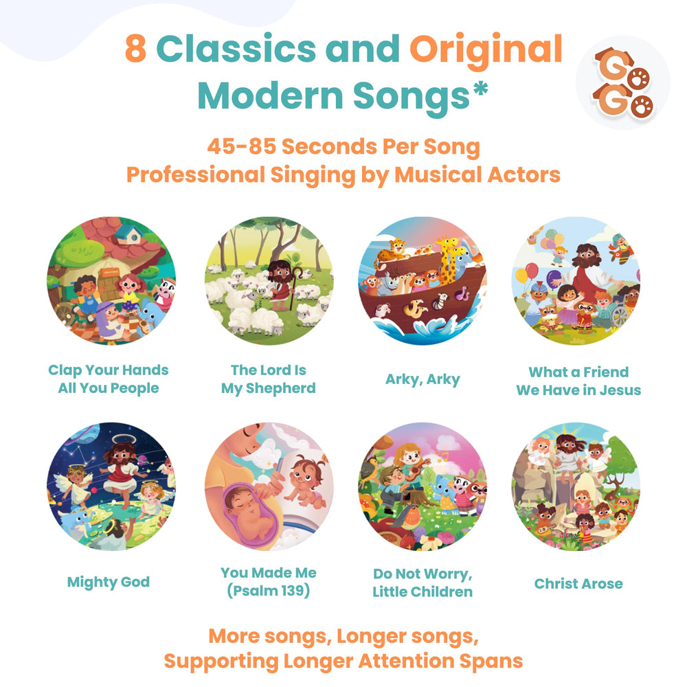 GO GO Songs of Creation and Praise adjustable-volume makes safe listening easy.