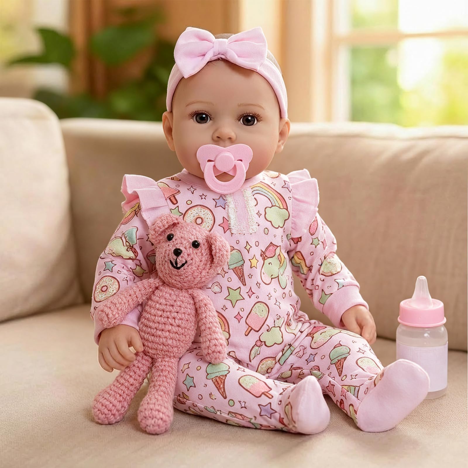 GOAROY 17-inch realistic doll front view for lifelike hugging and imaginative play.