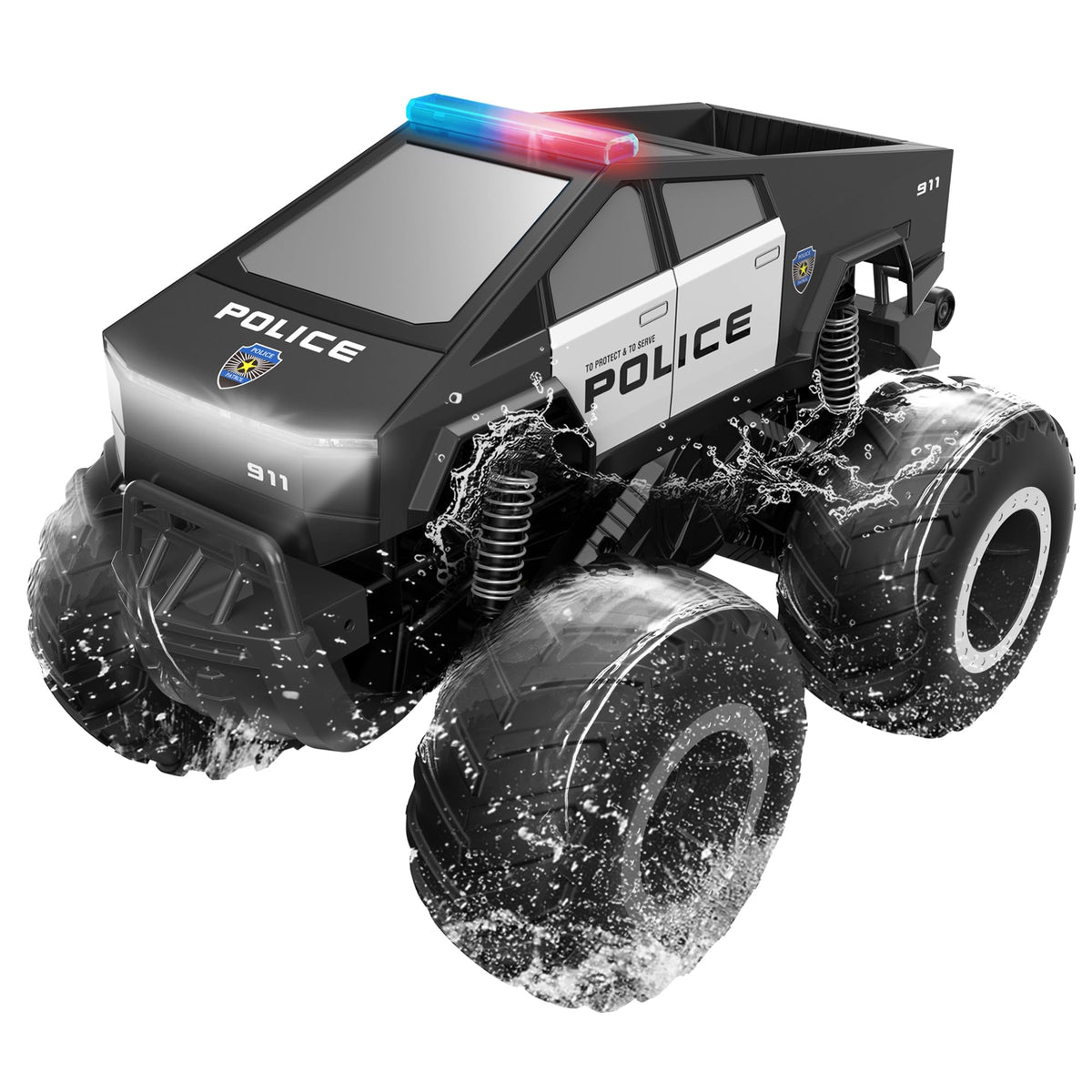 GoBang amphibious police car front view with rugged grip for all terrain adventures