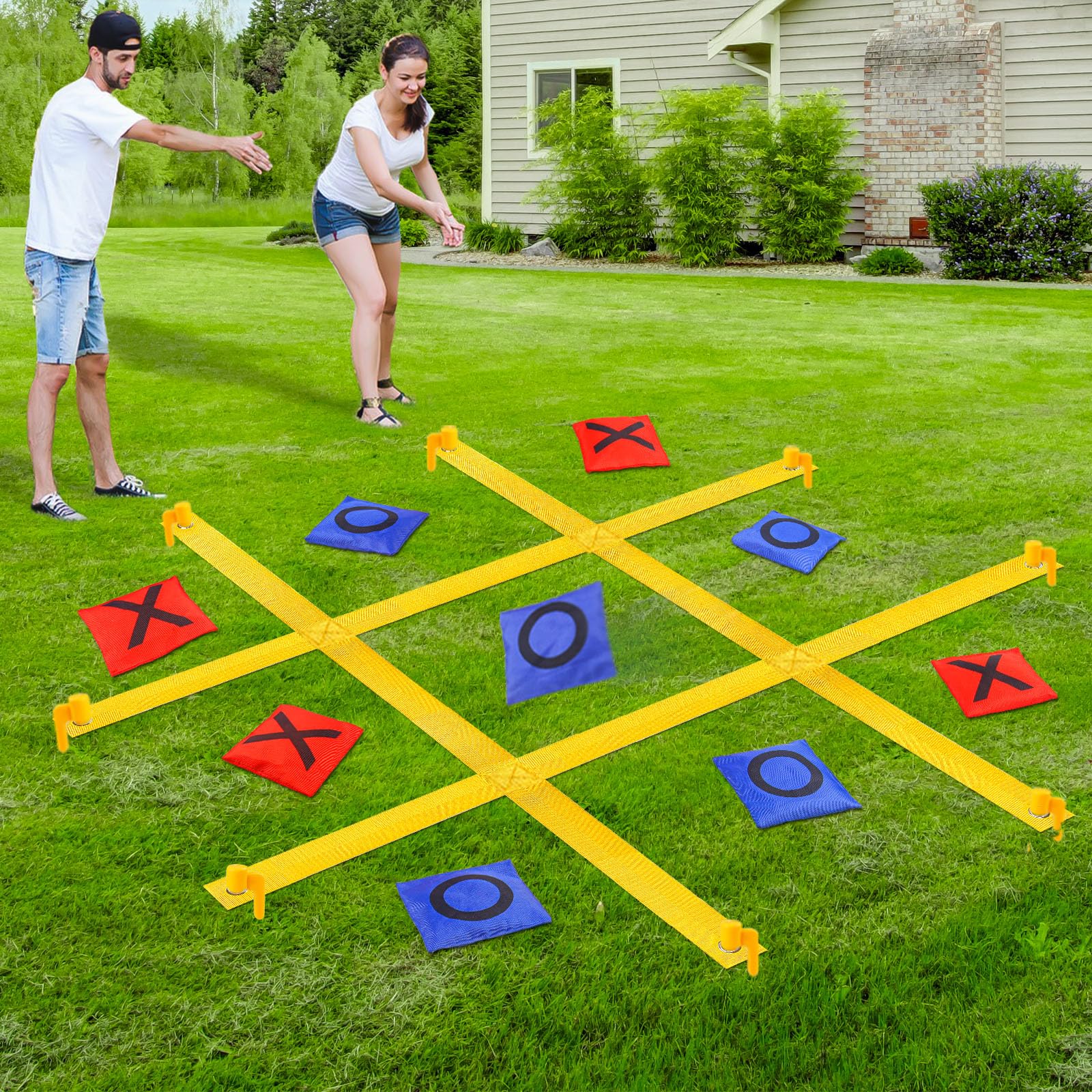 GoBene Giant Tic Tac Toe board 4ft square on lawn, ideal for family backyard games.