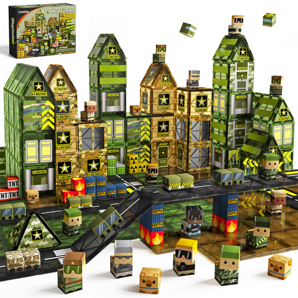 GobiDex 100pcs magnetic army-building blocks for screen-free STEM play.