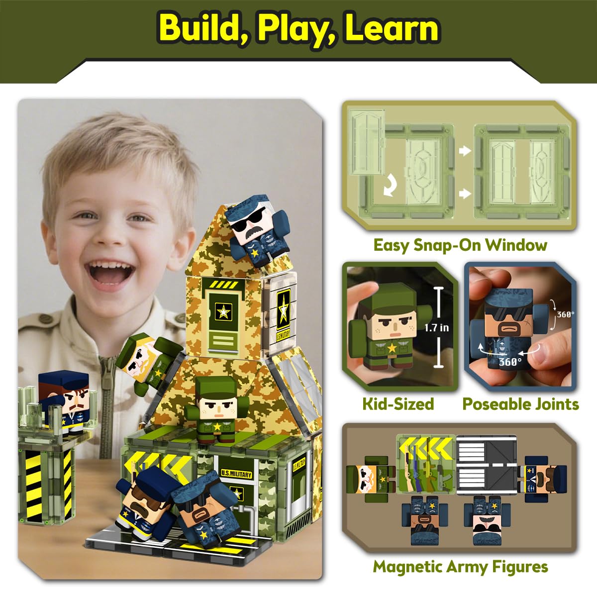 GobiDex army-man figures: poseable magnets boost dynamic pretend play and storytelling.