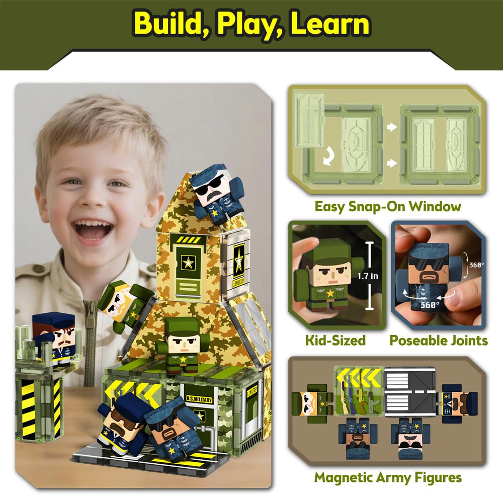 GobiDex army-man figures: poseable magnets boost dynamic pretend play and storytelling.