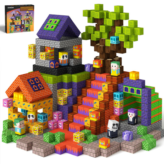 GobiDex magnetic blocks form assembled buildings for creative construction play.