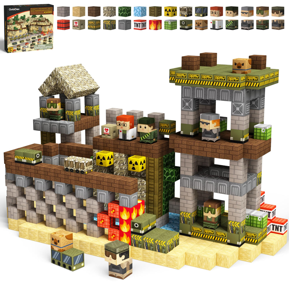 GobiDex magnetic blocks form an army base for imaginative play