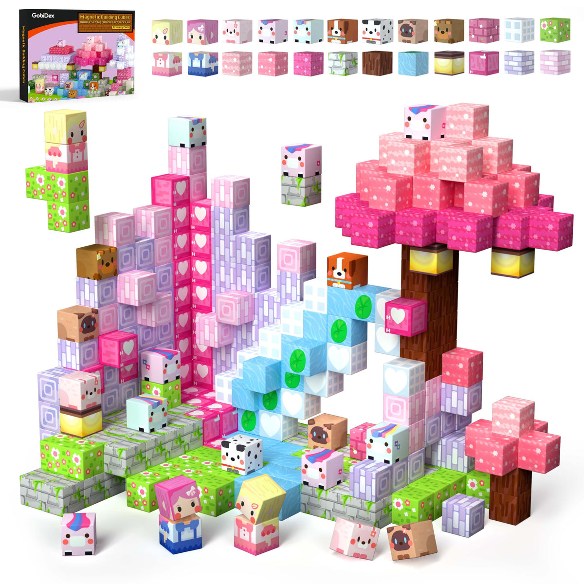 GobiDex magnetic blocks showcasing 24 patterns for creative play and pattern exploration.