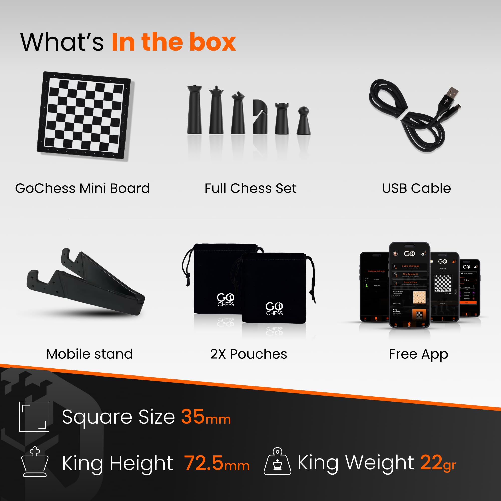 GoChess Mini box includes everything for quick setup and play