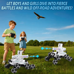 Godboat Robot Dog eight wheel stunt enables dynamic tricks.