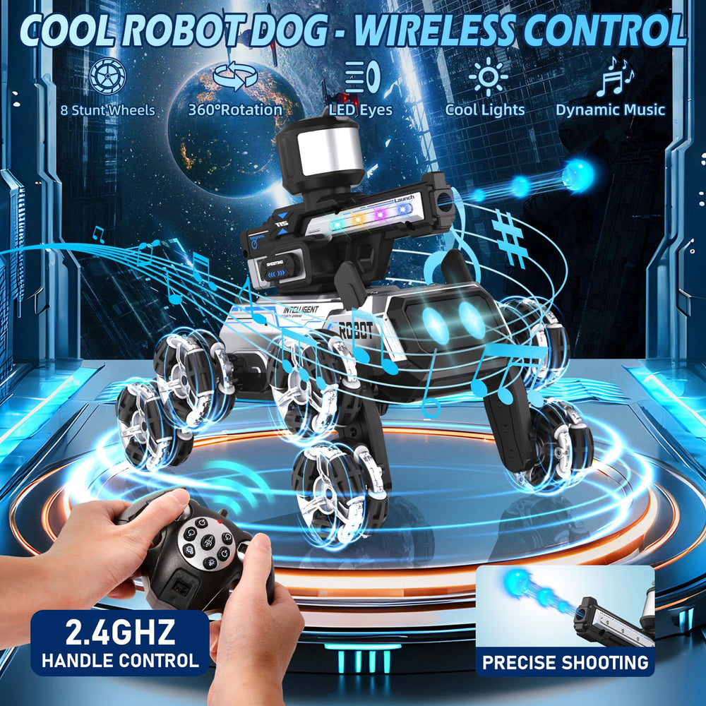 Godboat Robot Dog eight-wheel stunt showcases dramatic spins indoors or outdoors