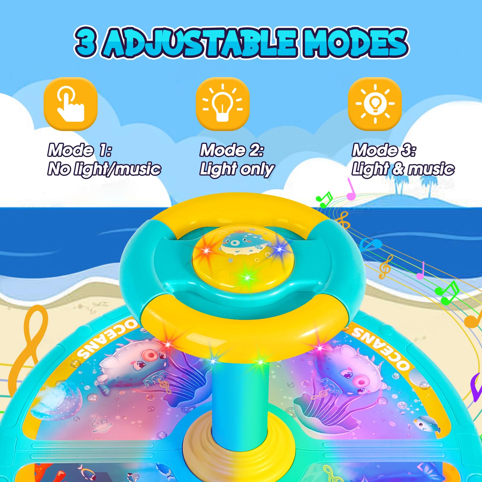GODELAIF Sit and Spin lighting and music, sensory stimulation with adjustable modes.