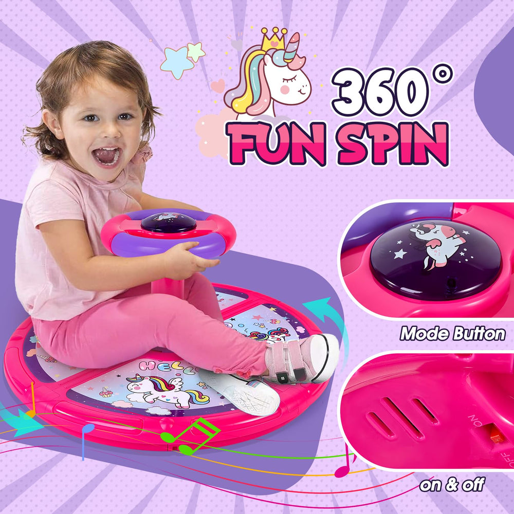 GODELAIF unicorn sit and spin with LED lights and music for sensory play