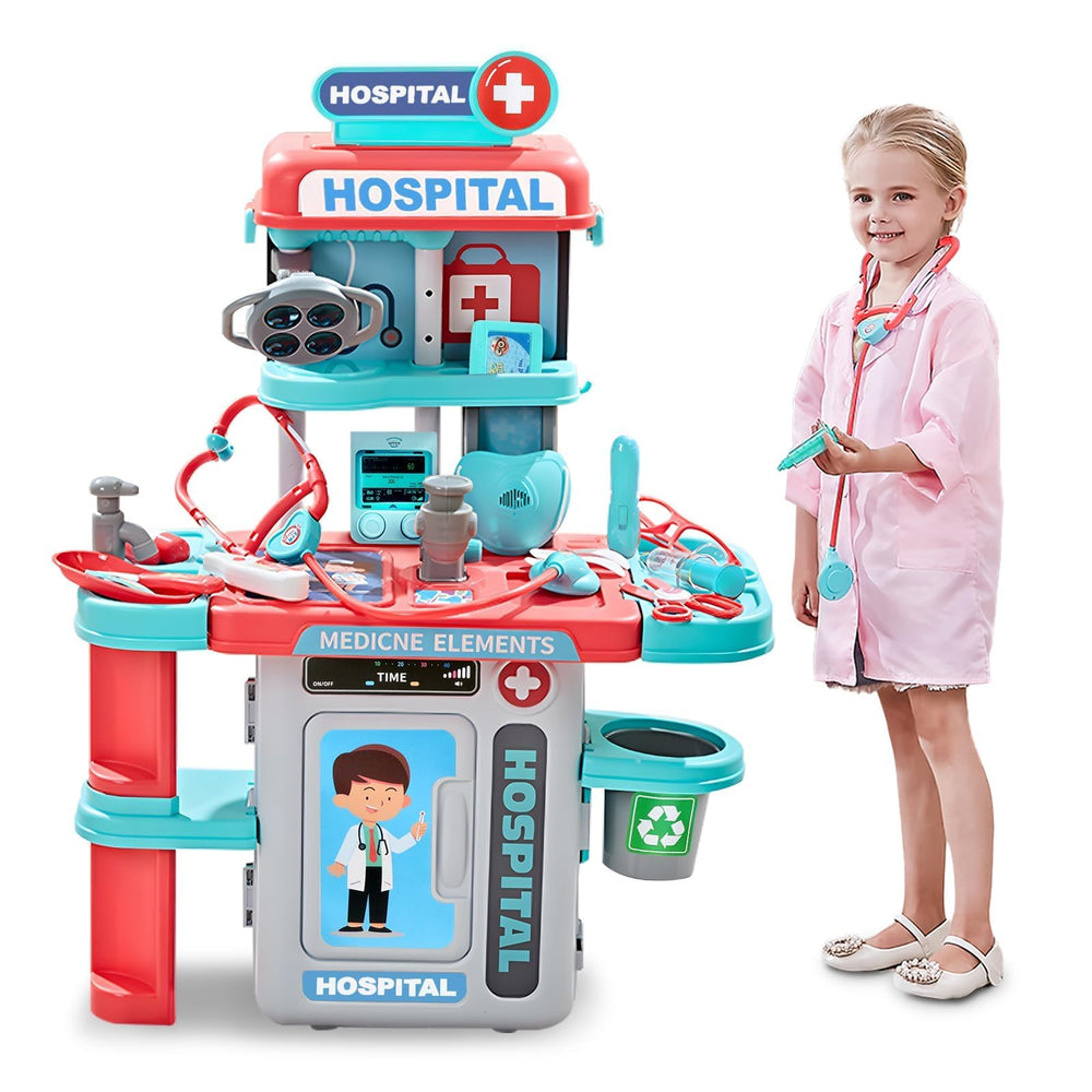 GoFujuco Doctor Kit rolling cart enables imaginative doctor play and easy tool organization.
