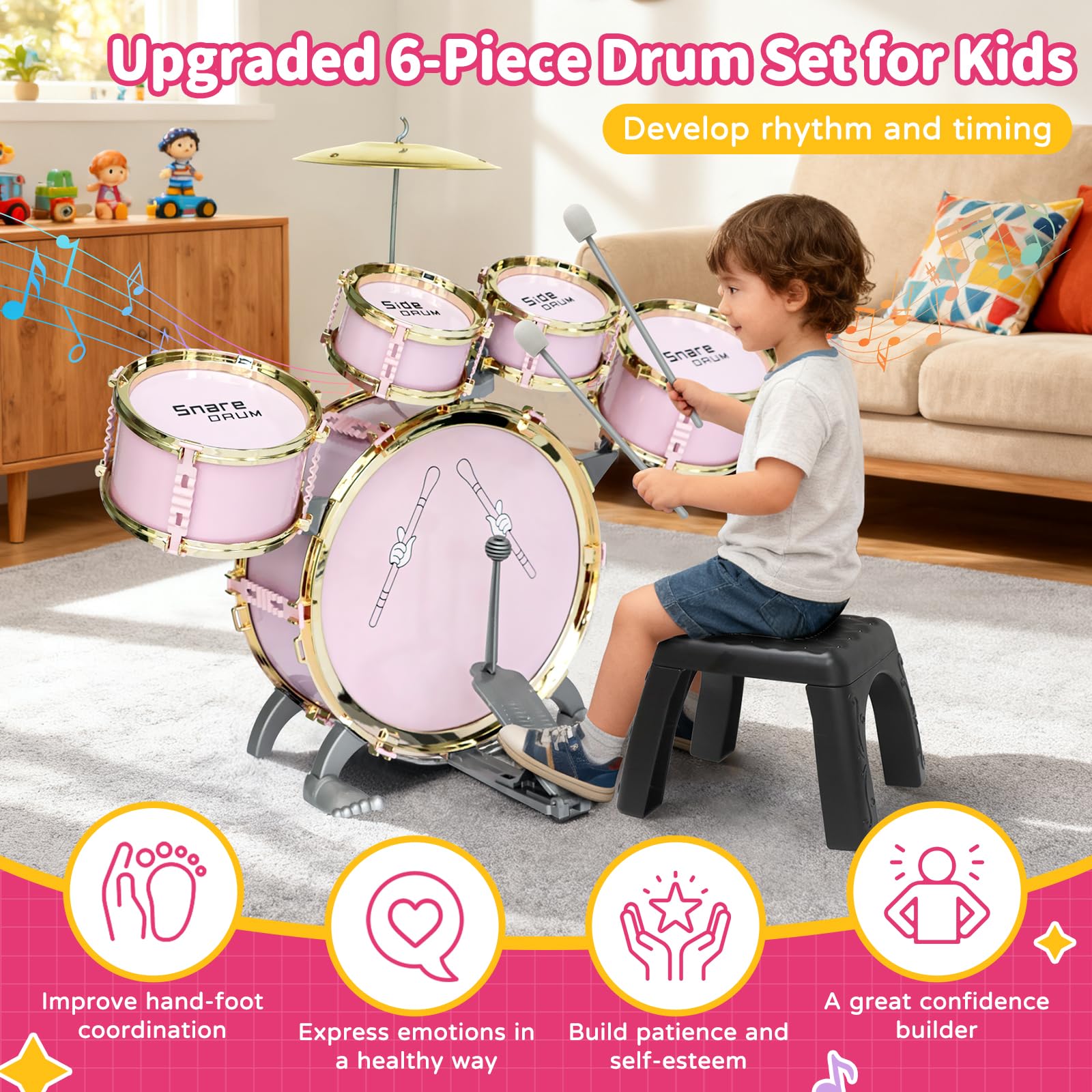 GoFujuco toddler drum set side drum 1 for developing coordination and musical play
