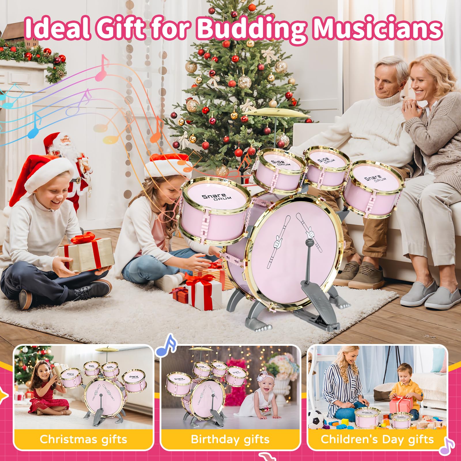GoFujuco toddler drum set side drum 4 ideal for group play and rhythm awareness