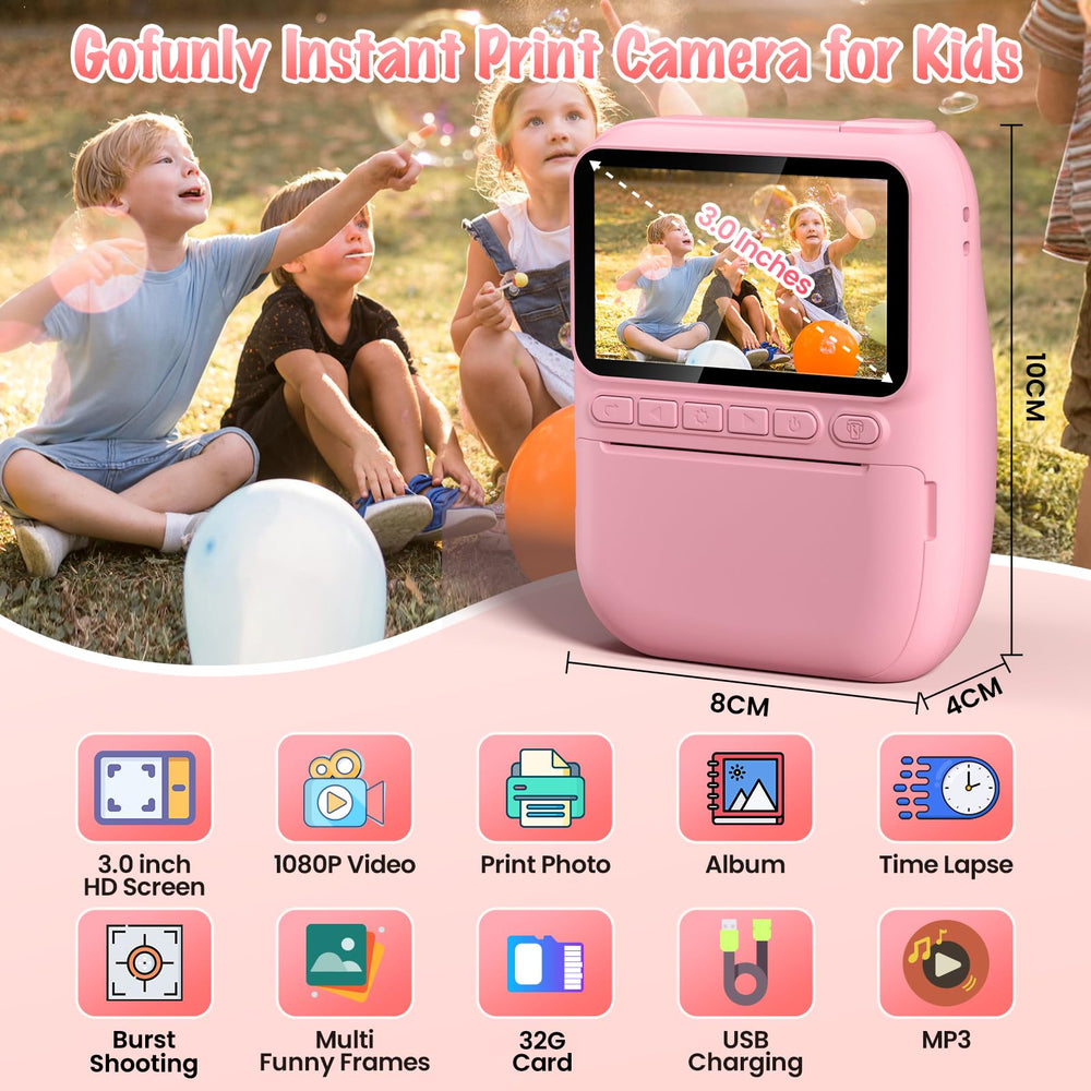 Gofunly Instant Print Camera 3-inch IPS screen for vibrant viewing