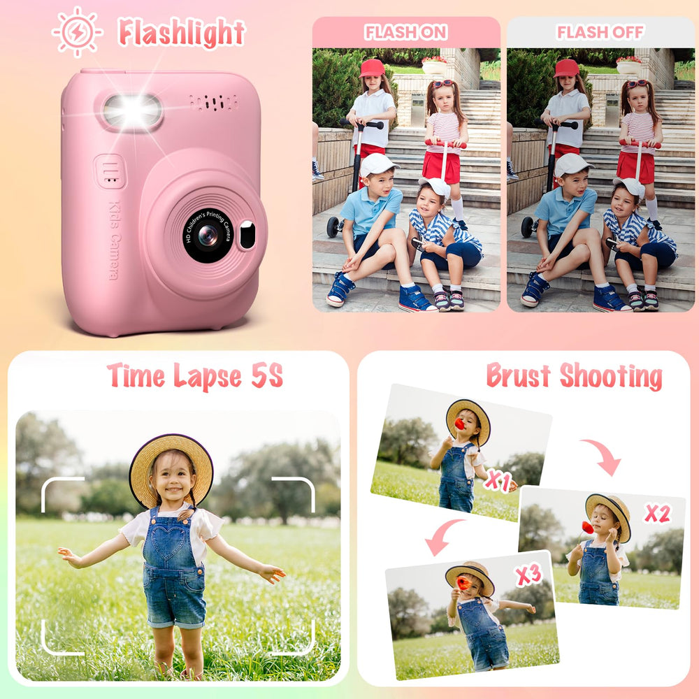 Gofunly Instant Print Camera pink design appeals to kids and parents