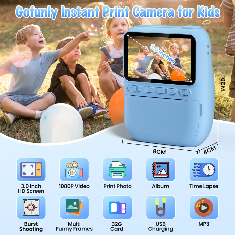 Gofunly kids camera records 1080p video for crisp playful moments.