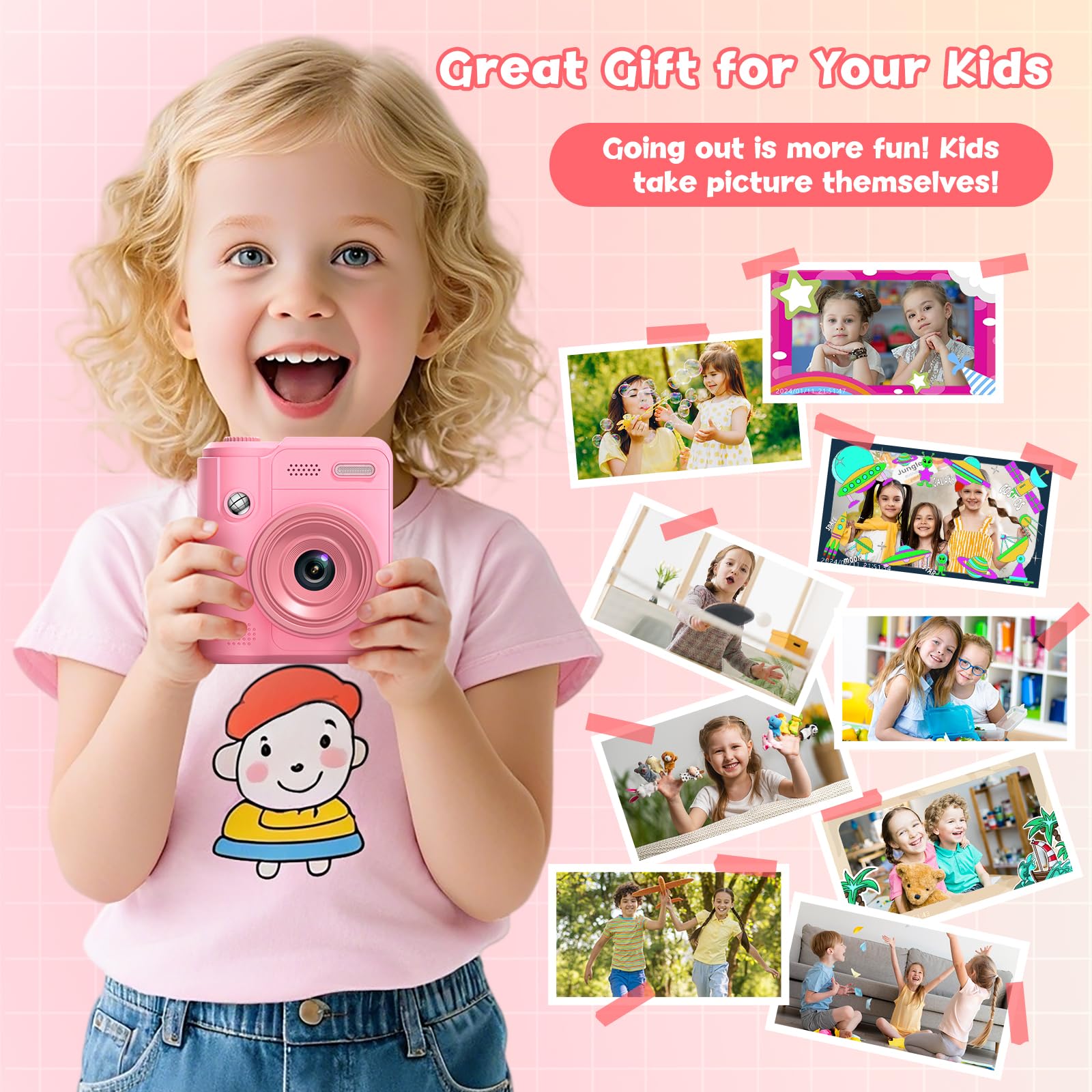 Gofunly Kids Camera screen-on detail demonstrates viewing photos.