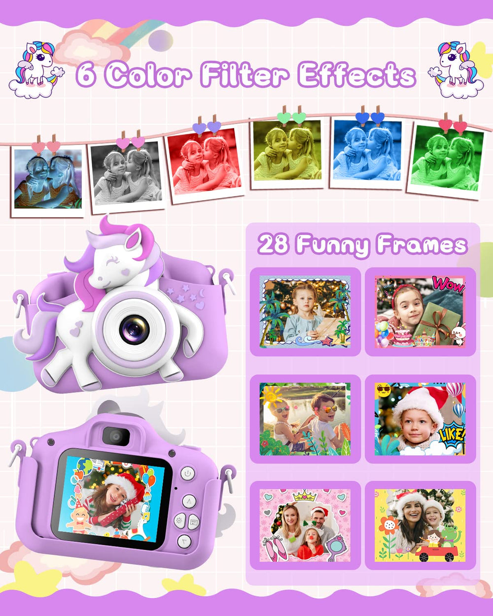 Gofunly Kids Camera 20MP HD lens for vivid play memories.