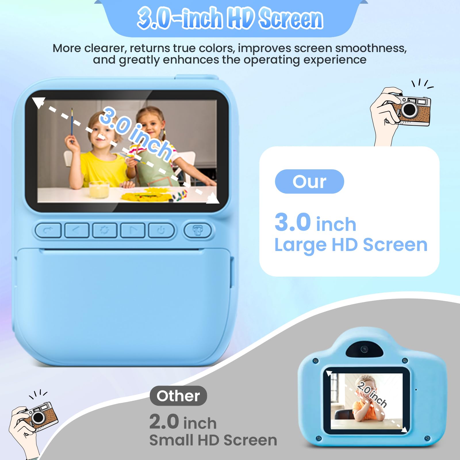 Gofunly kids camera 3-inch HD screen for easy framing and review.