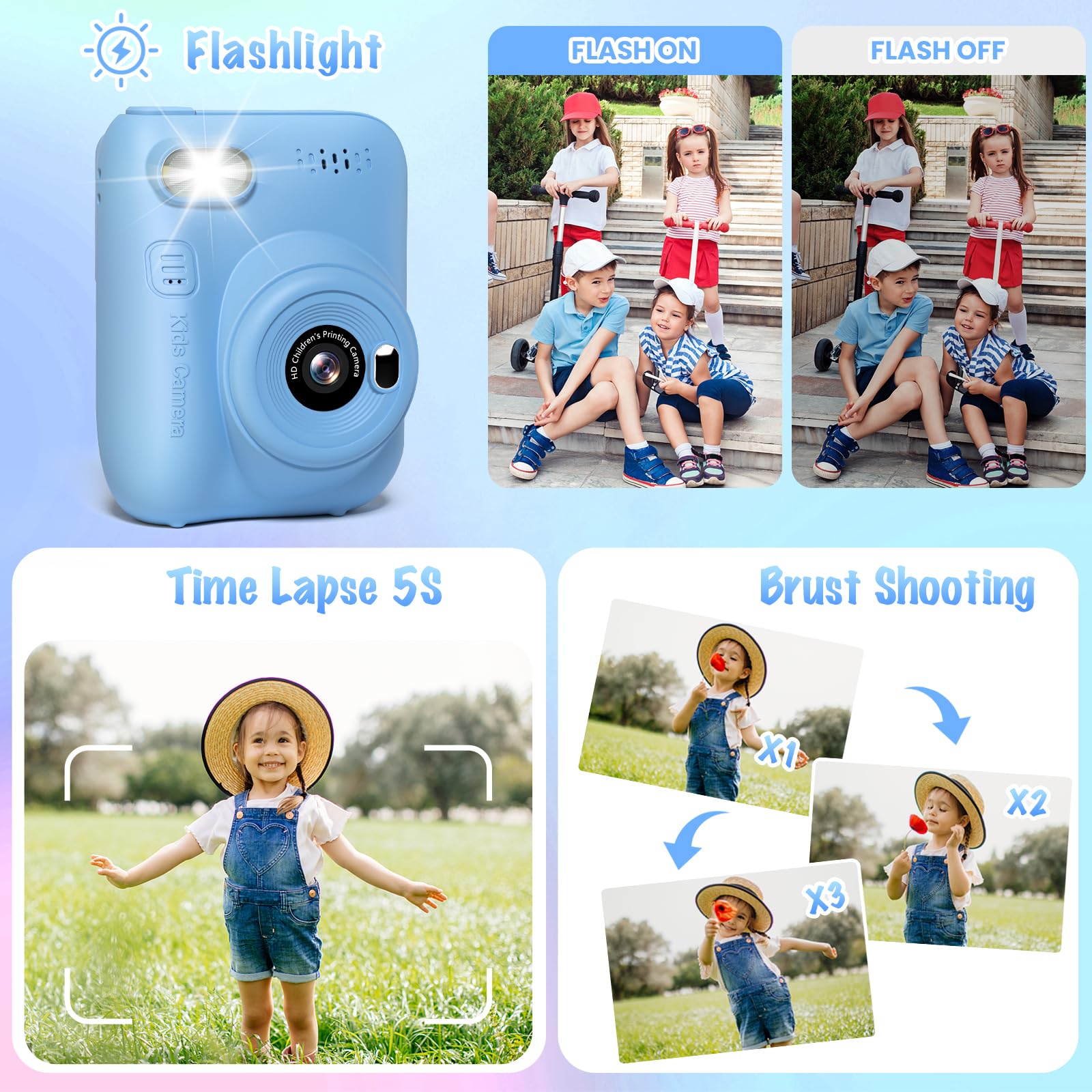 Gofunly kids camera with burst mode and filters for creative shots.