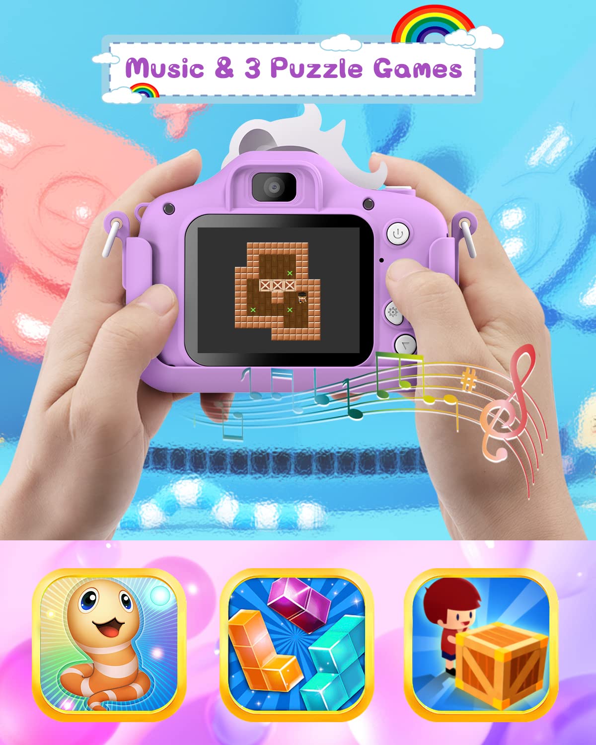 Gofunly Kids Camera soft silicone case protects against drops.