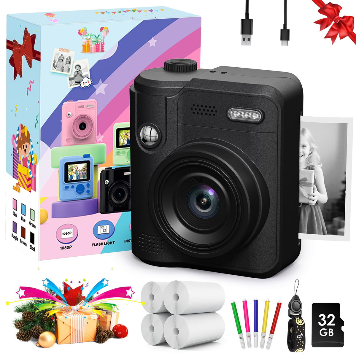 Gofunly Kids Camera front view shows colorful design for pretend play
