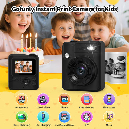 Gofunly Kids Camera print function demonstrates instant photo printing for projects