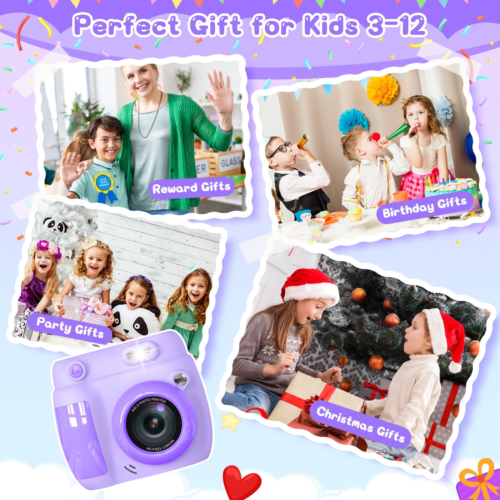 Gofunly kids camera instant print with paper rolls included for prints