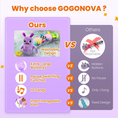 GoGonova caterpillar teether and rattle support soothing teething and motor skills.