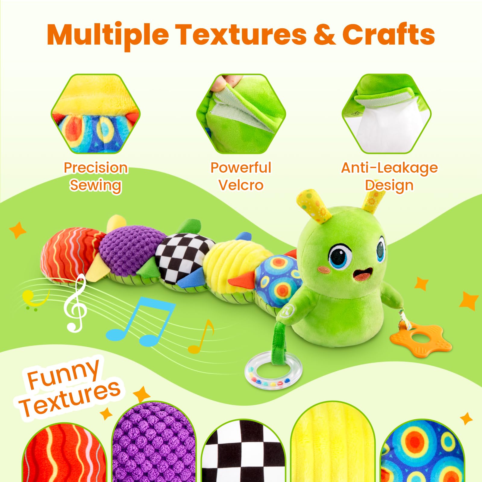 GoGonova caterpillar toy multi sounds stimulate senses