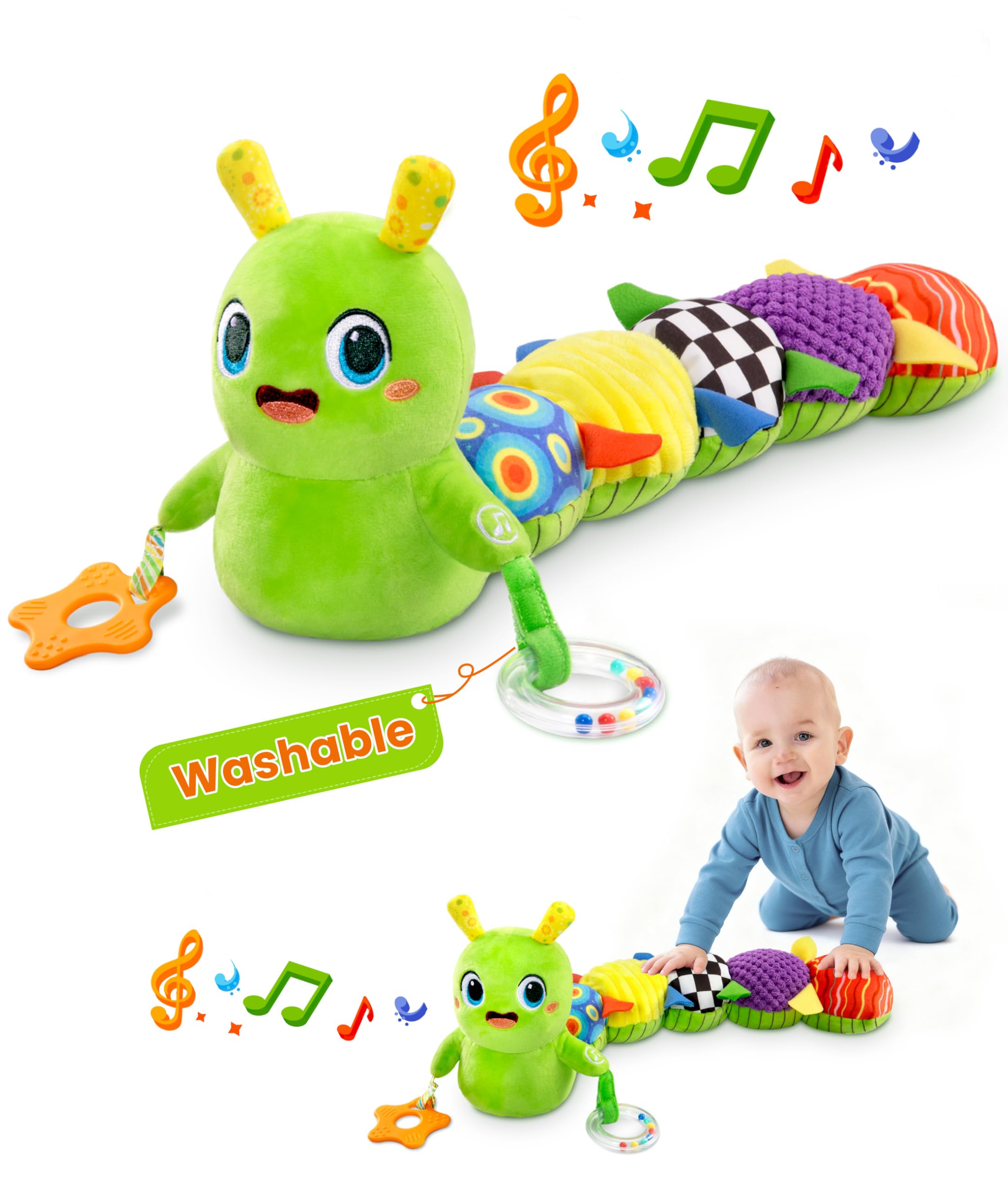 GoGonova caterpillar toy with washable finish for clean, comfy play