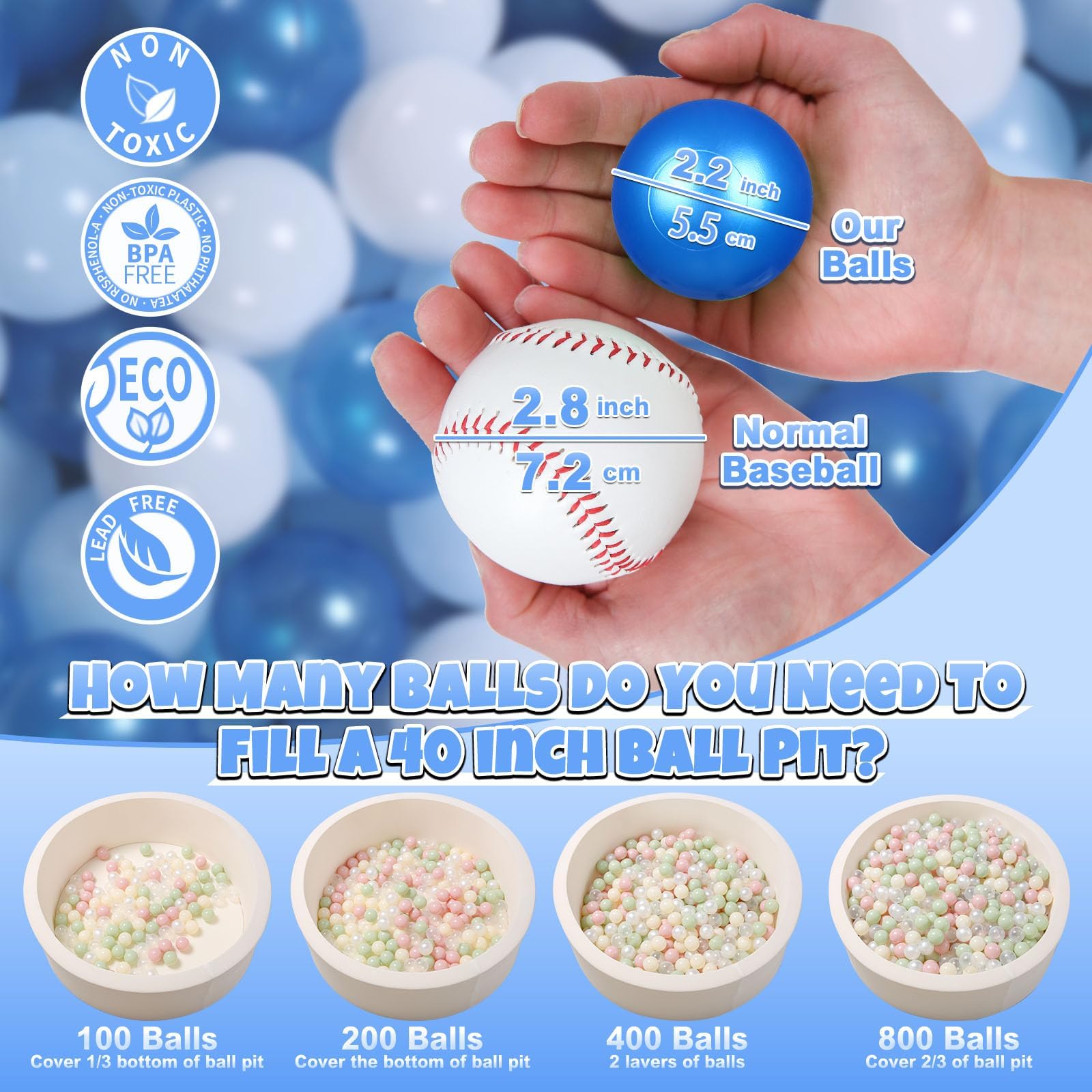 GOGOSO ball pit balls in pastel light blue for color sorting play