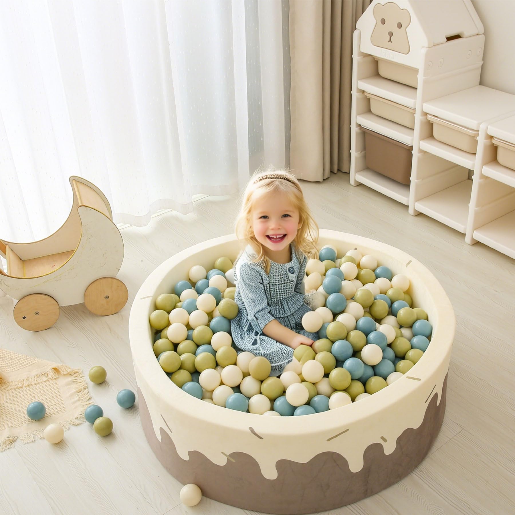 GOGOSO ball pit balls creamy green tent-fill setup for indoor play.