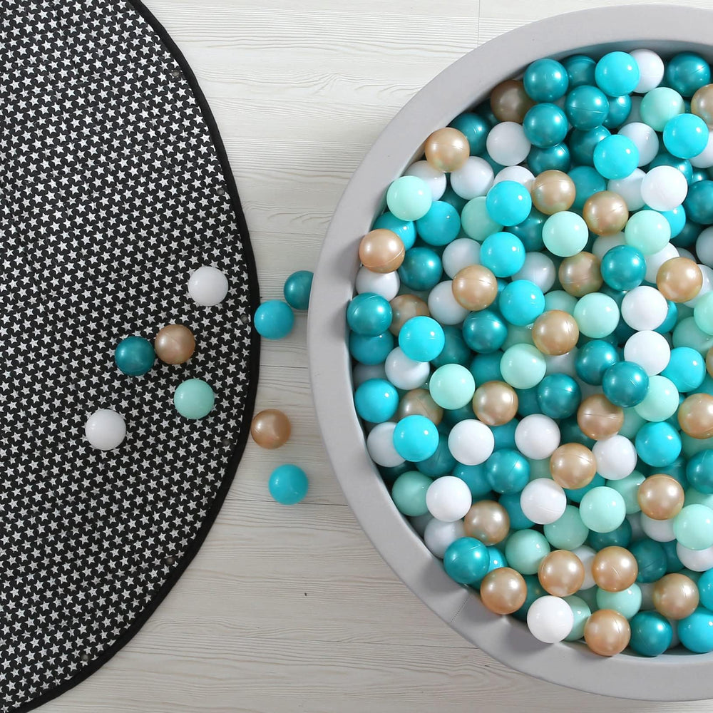 GOGOSO ball pit balls green-white-gold, 2-2 inch diameter for safe toddler play.