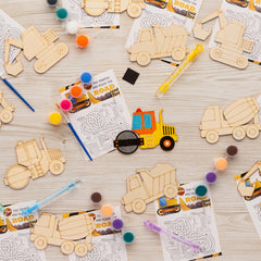 GOGREENWOVEN wooden construction crafts four designs ready for painting.