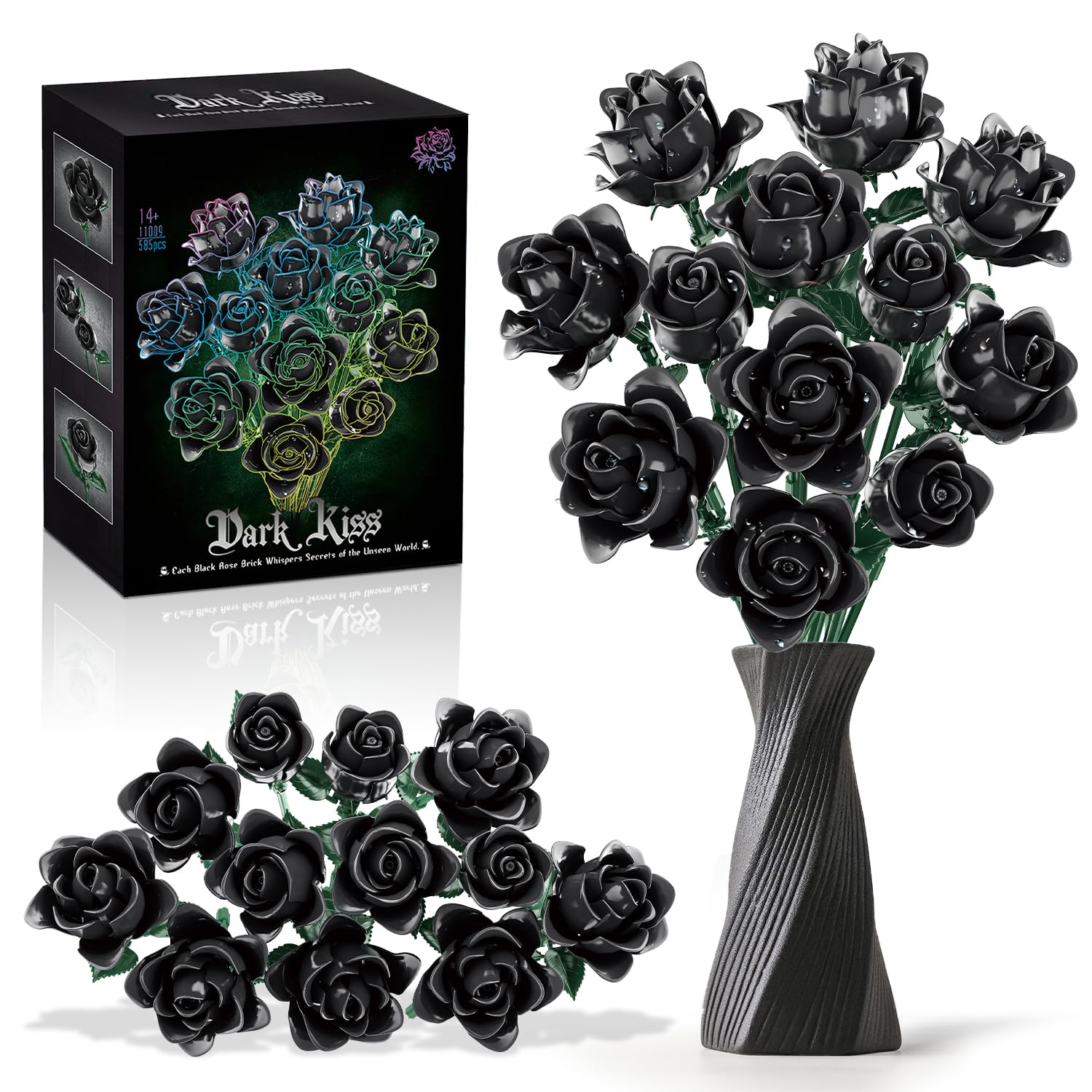 Gohero Black Roses Building Set front view for a dramatic gothic centerpiece.