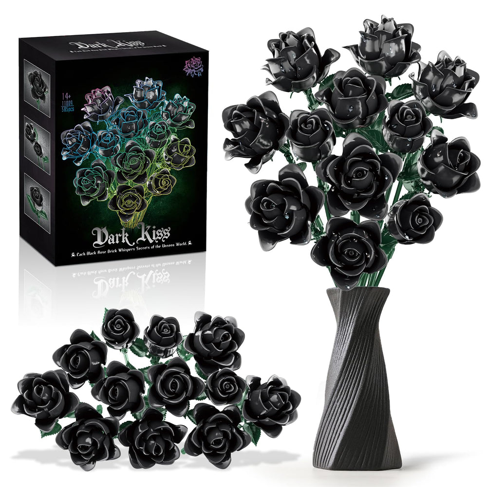 Gohero Black Roses Building Set front view for a dramatic gothic centerpiece.