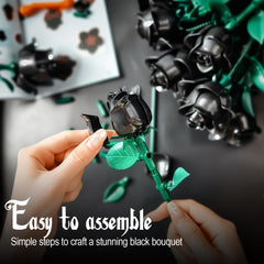 Gohero Black Roses Building Set adjustable stem length for customizable arrangements.